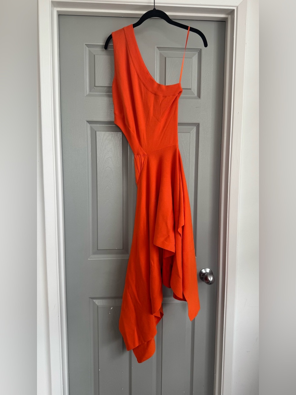 Hanifa Orange One-Shoulder Asymmetrical Draped Dress